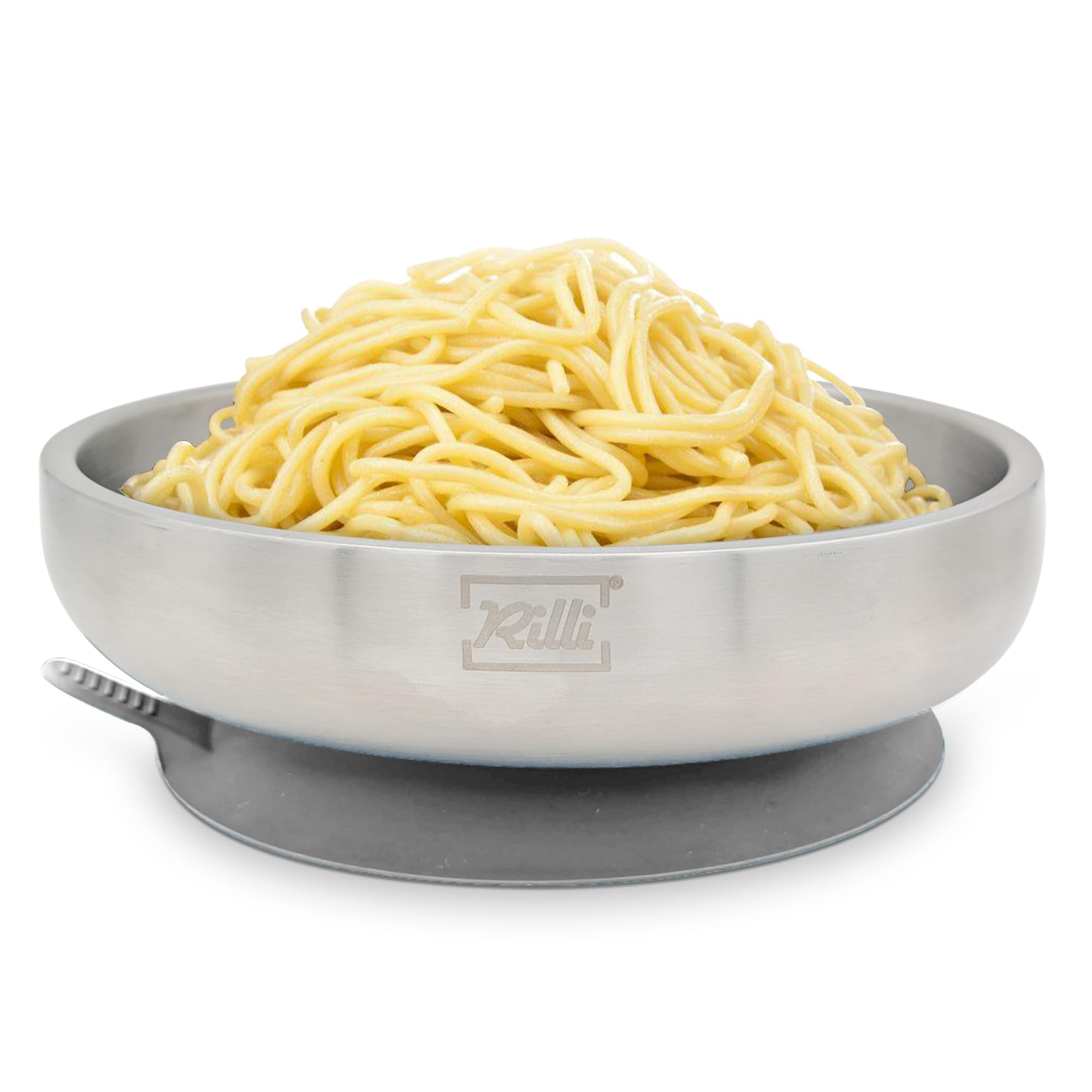 Rilli Edelstahl Saugnapf Teller tief, ab 6 Monate, rutschfestes Baby Geschirr, Baby Saugnapf Geschirr (grau)