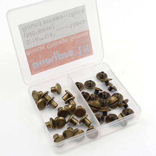 Miniatura 6 de 36 piezas de bronce redondo de metal Chicago tornillos de encuadernación surtido, kit surtido de remaches de uñas Chicago botón DIY decoración
