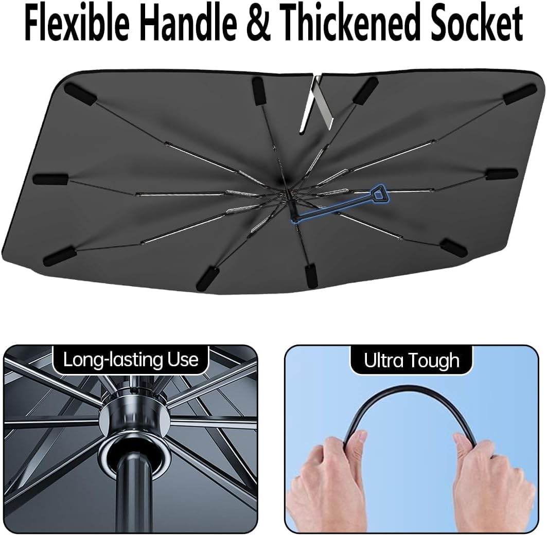Parasol para coche, 140 x 80 cm, con mango de protección contra arañazos de 360°, protección UV, parasol para parabrisas de coche, para la mayoría de los coches SUV — view 6
