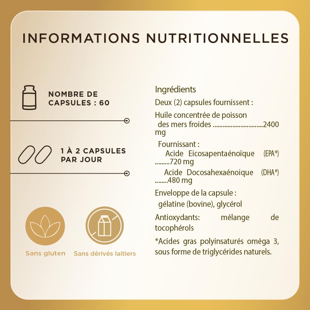 Solgar Omega 3 - Acide Gras Essentiel pour l'Organisme - Fonction Cardiaque Normale - Formule Concentrée - EPA et DHA - Hautement Assimilable - Complément Alimentaire - Flacon de 60 capsules