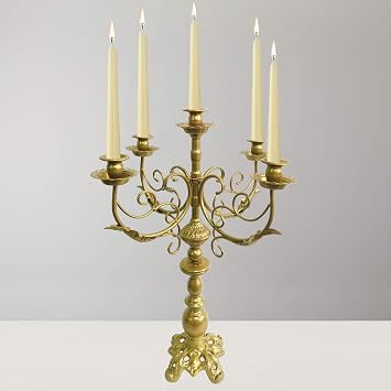 Metal Candelabra - 5 Arms Candle Holders - Candlestick Holders for 1/2-1 inch Taper Candles, 17Inch Tall Gold
