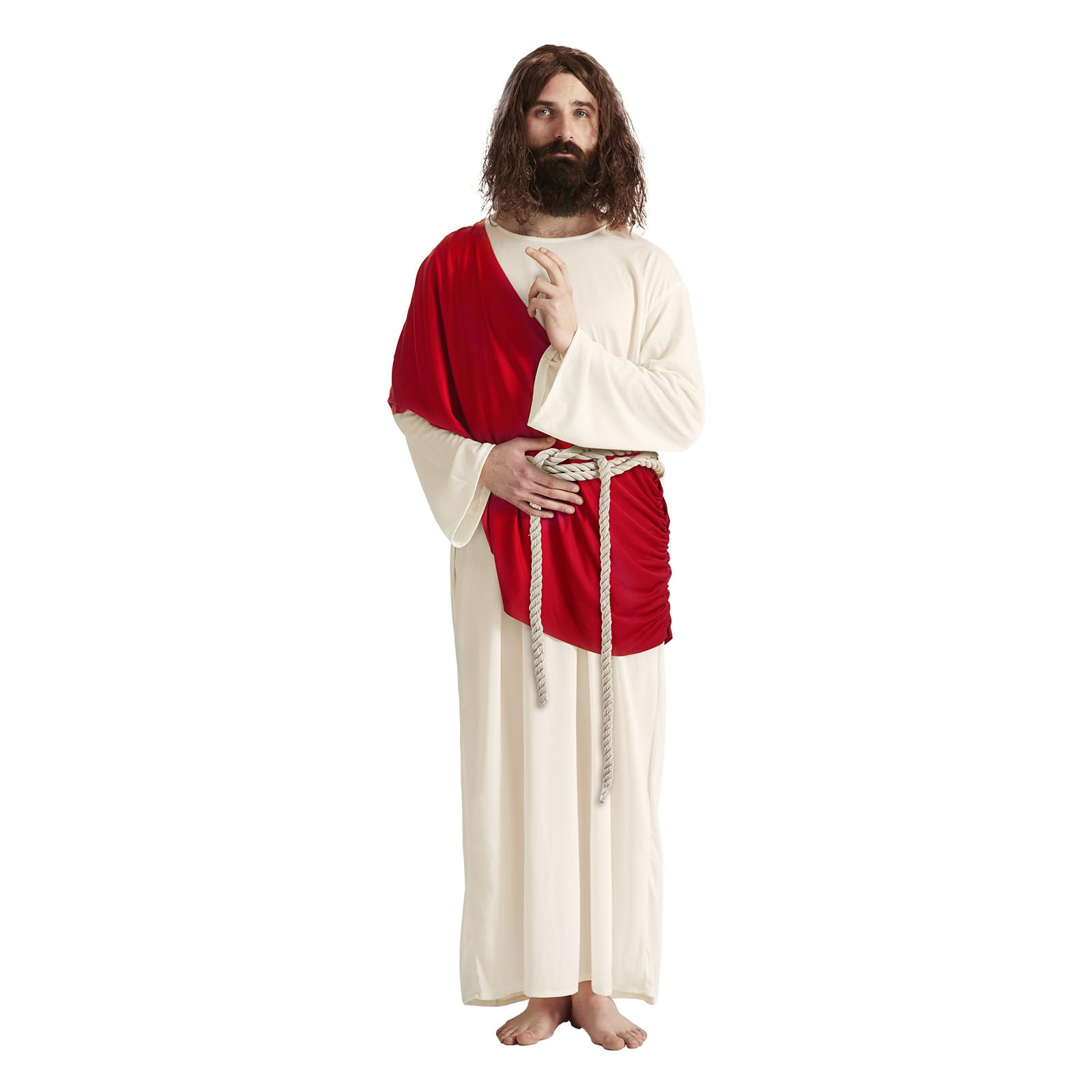 3PCS Jesus Costume Adult Saint Biblical Christ Outfit Religious Jesus Robe Scarf Waist Rope Halloween Easter Fancy Dress Cosplay for Men Women (Small)