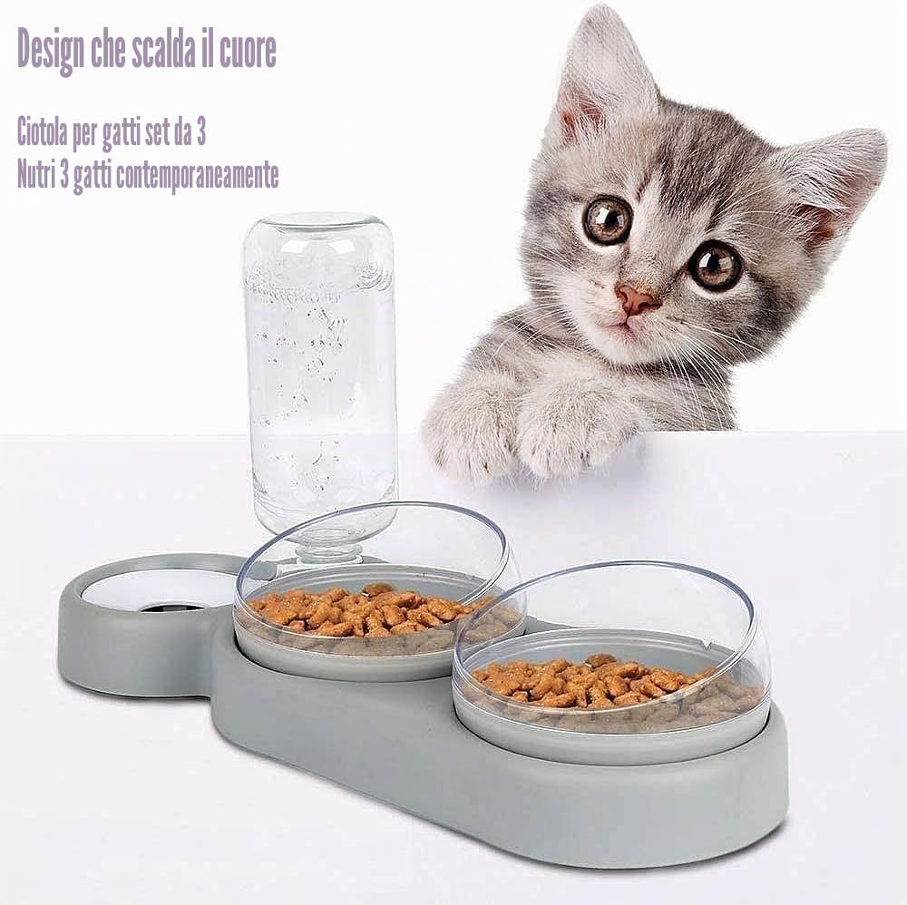Set Ciotola Rialzata Per Gatti Ciotola Inclinata 15° Con Ciotola Per L'acqua Per Cani Gatti
