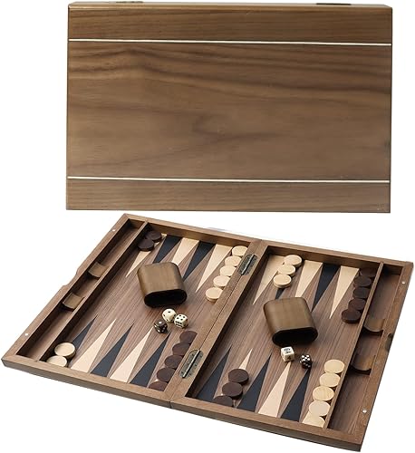 Miniatura 1 de GSE Juego de mesa plegable de madera de alta calidad con incrustaciones de backgammon, juegos de mesa tradicionales clásicos, juego de mesa de viaje