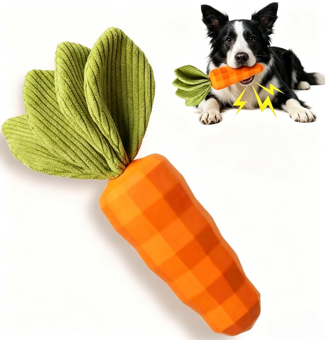 FARDEER Dog Chew Toys,Squeaky Carrot Dog Toy，Indestructible Dog Toys,Chew Toys for Large Medium Dogs,Cleans Teeth,Interactive Dog Toys Gifts for Dogs-7.9 in