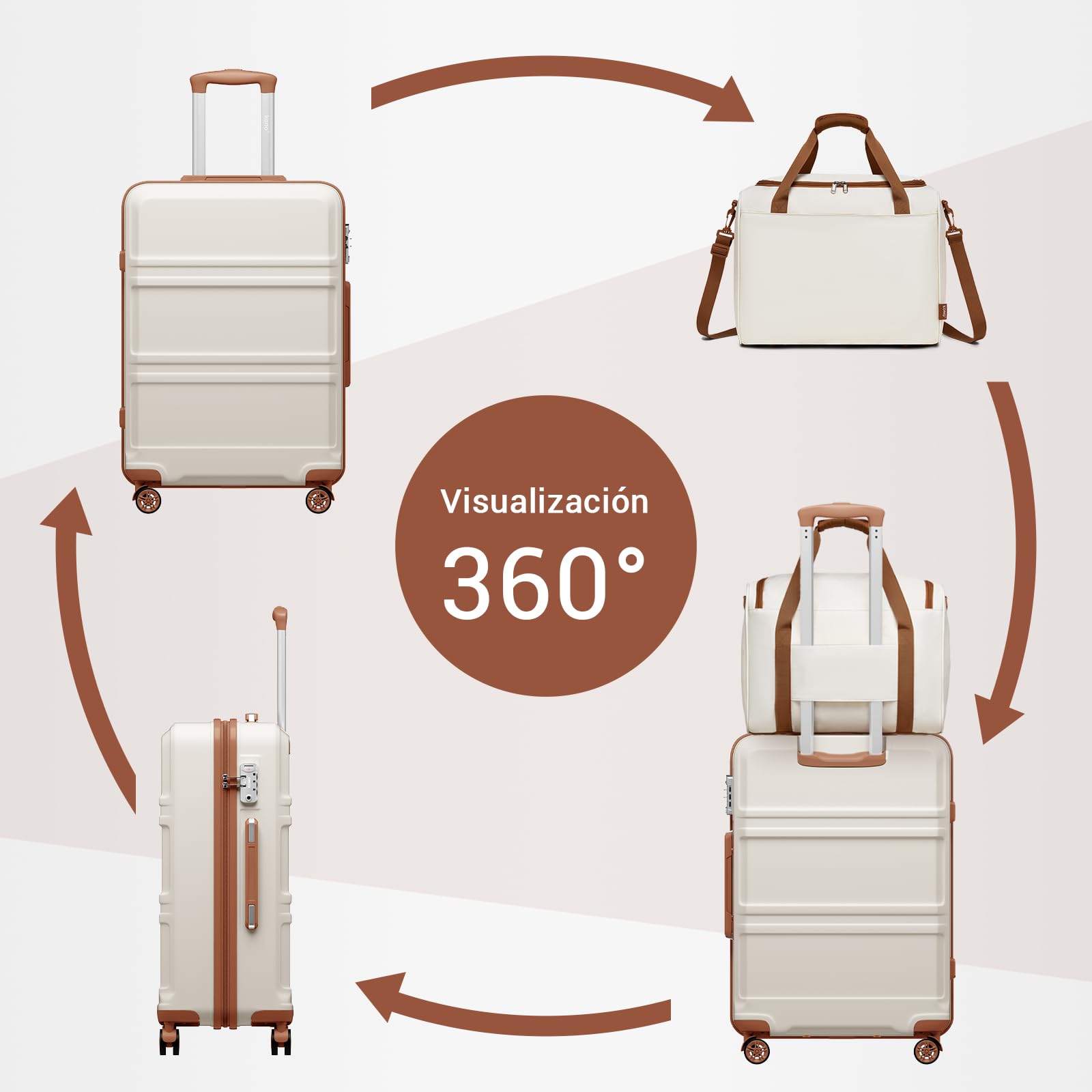 Kono Juego de Maletas de Viaje de 2 Piezas Ligeras 52x38x21cm ABS Carcasa Dura Equipaje de Mano con Cerradura TSA + Maleta de Cabina Ryanair 40x20x25cm (Blanco Crema)