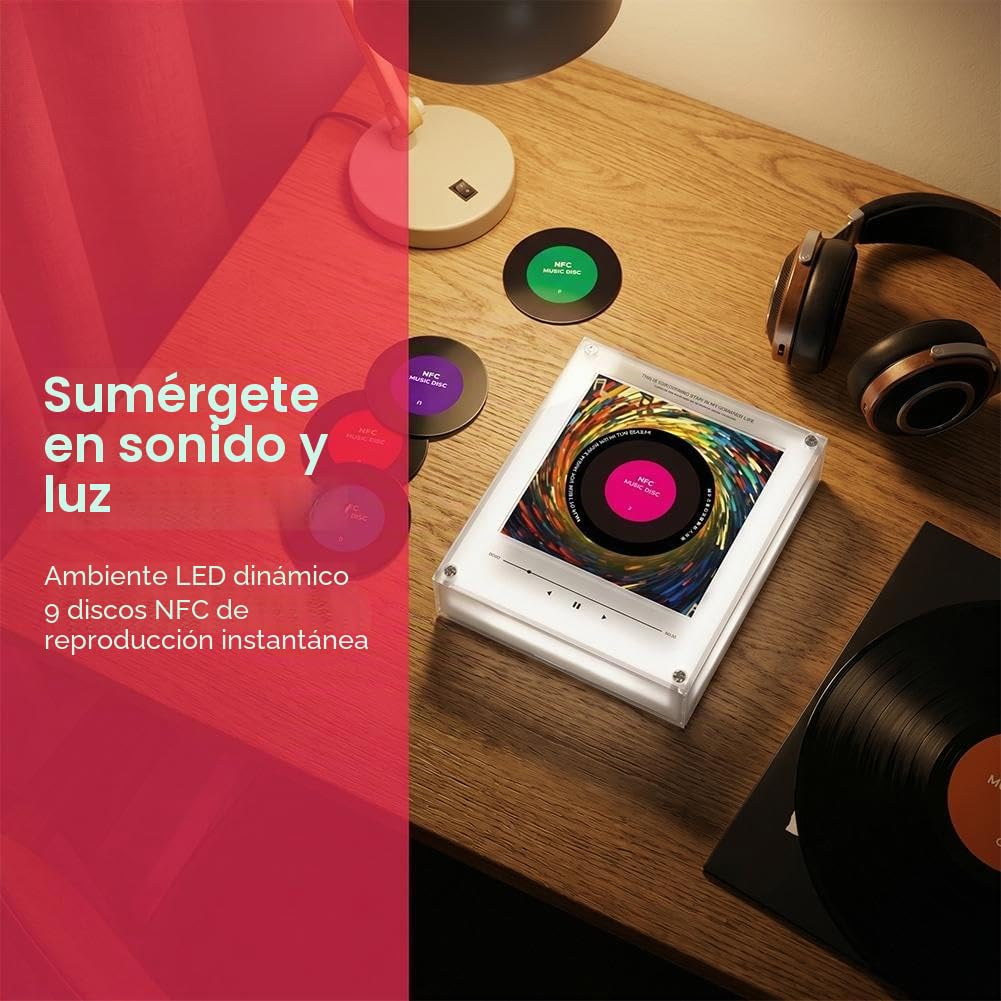 Imán de nevera retro de vinilo, reproductor de música NFC, 9 unidades, discos de música NFC programables, imán de nevera cantante inteligente con luz LED, reproductor de audio magnético para el hogar