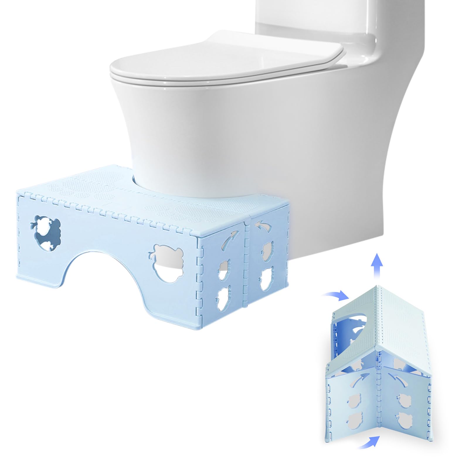 Sgabello WC pieghevole, sgabello per WC, bagno Squatty Potty Schemel per contro le emorroidi, stitichezza, gonfiore, poggiapiedi, per adulti e bambini (blu)