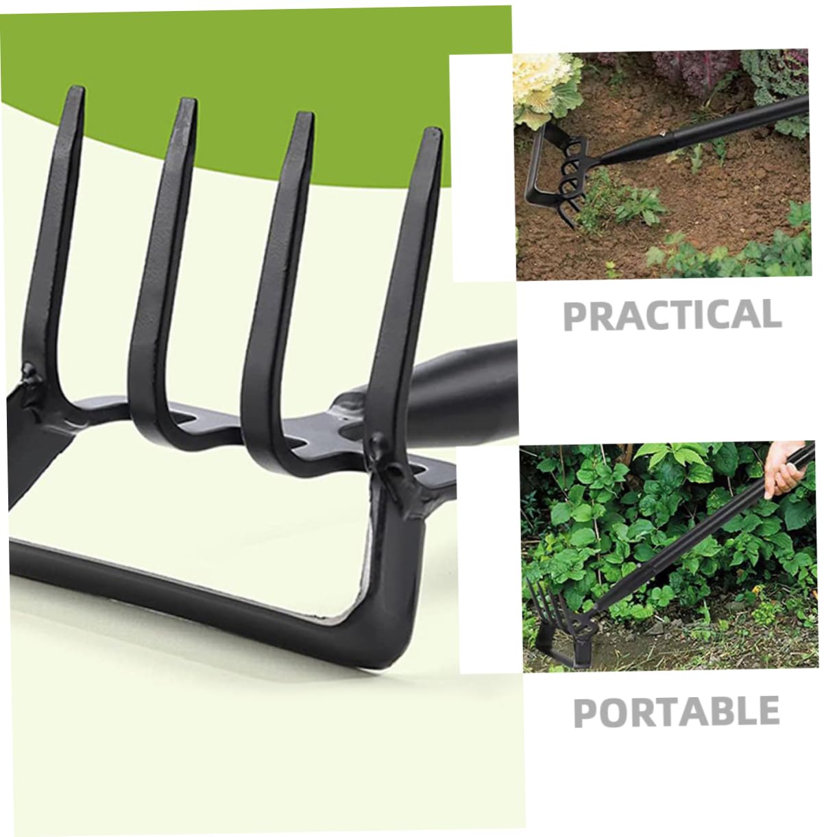 NUOBESTY Rastrello per Diserbo in Acciaio Inox Nero, Leggero e Portatile | Doppio Uso da Giardino, Scavo di Fossi, Utensile Multiuso per Cura delle Piante