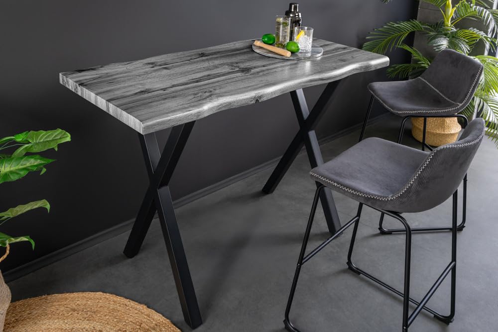 Riess Ambiente Industrial Bartisch WILD - 120cm - grau schwarz - Wildeichen-Design Metall X-Gestell