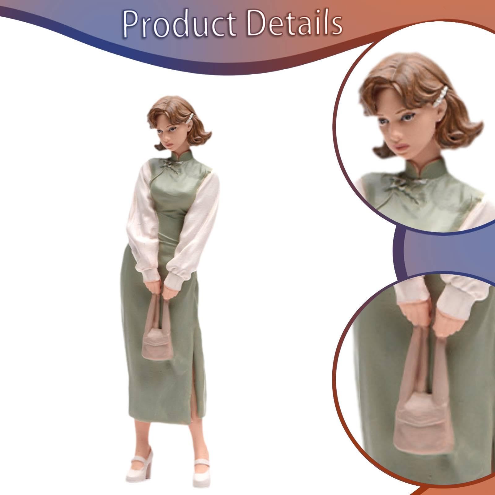 F Fityle Modello Femminile di Cheongsam in 1/24 con Capelli Corti, per Giochi di Ruolo, Personaggio 3D Realistico da Collezione per Tavolo di Sabbia e
