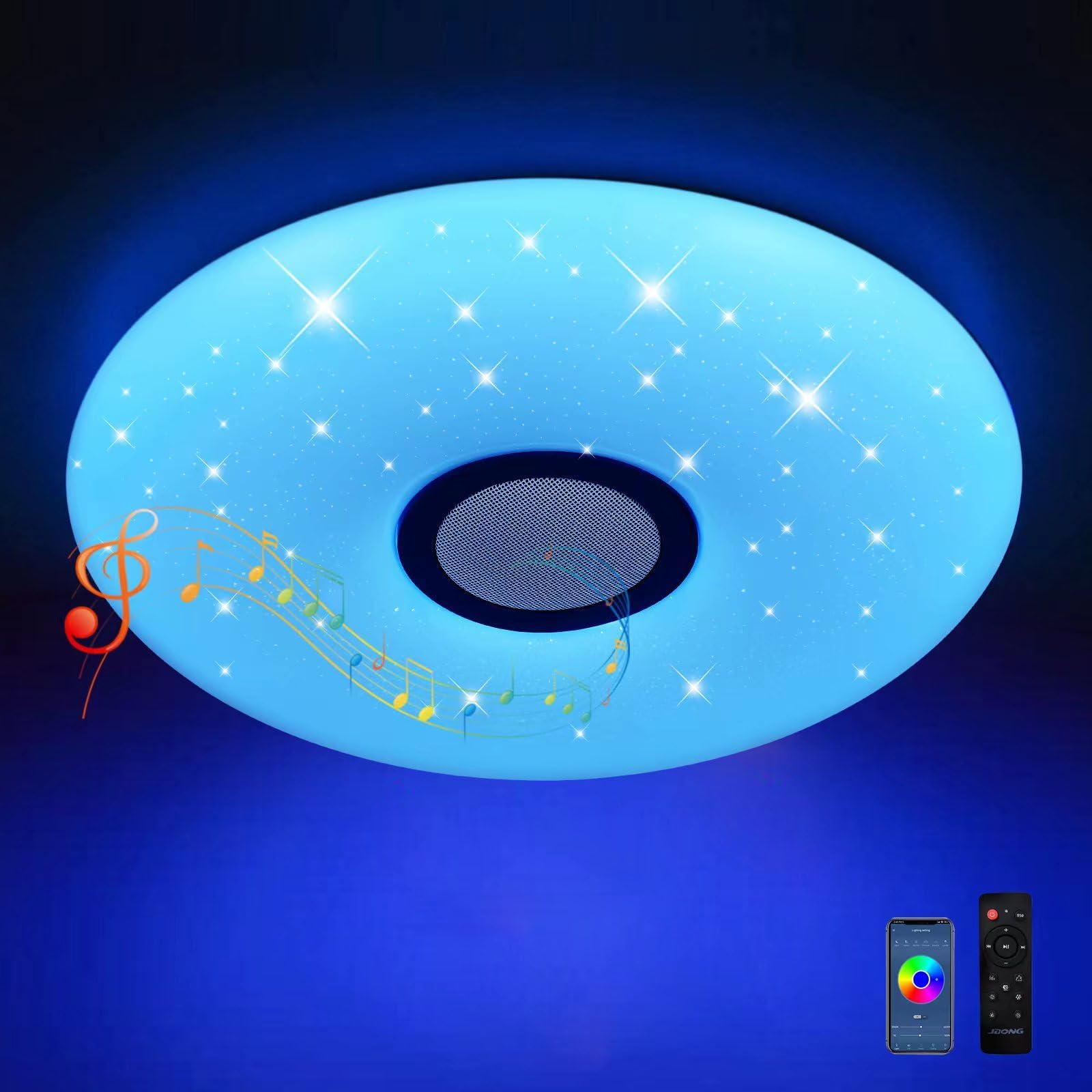 JDONG Plafoniera a led con telecomando e app dimmerabile 24W Bluetooth Ø30CM