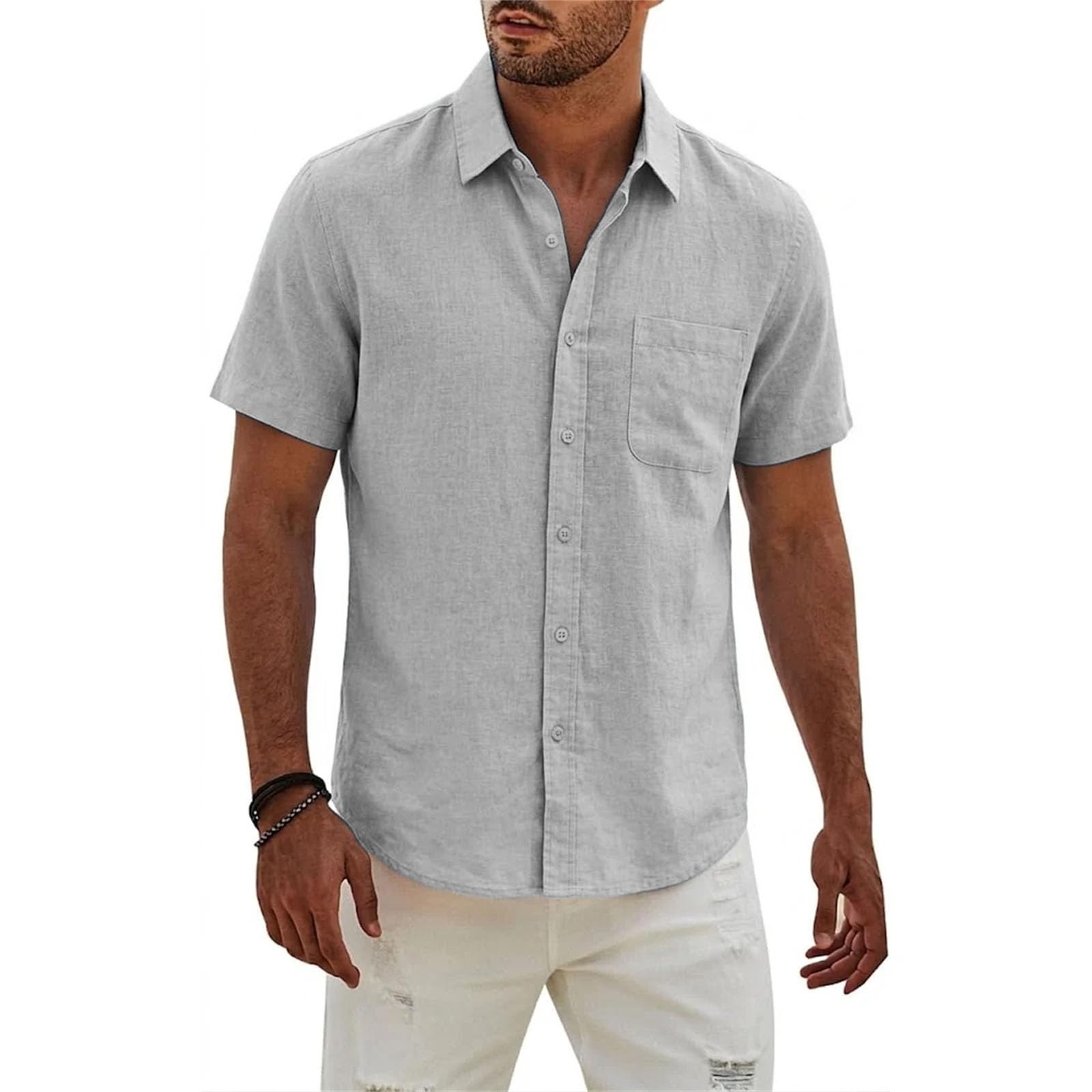Camiseta de manga corta para hombre, elegante, informal, de trabajo, algodón, lino, moderna, para uso diario
