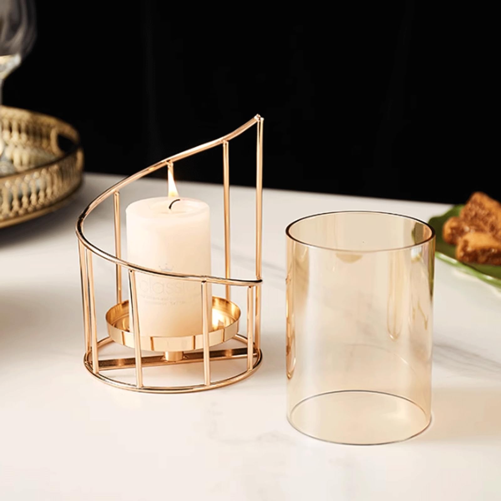 Kerzenhalter mit Metallrahmen, Kerzenhalter aus Glas, Kerzenbechersäule, Kerzenhalter aus Glas für Hochzeitsdekoration und Esszimmerzeremonie-Dekor