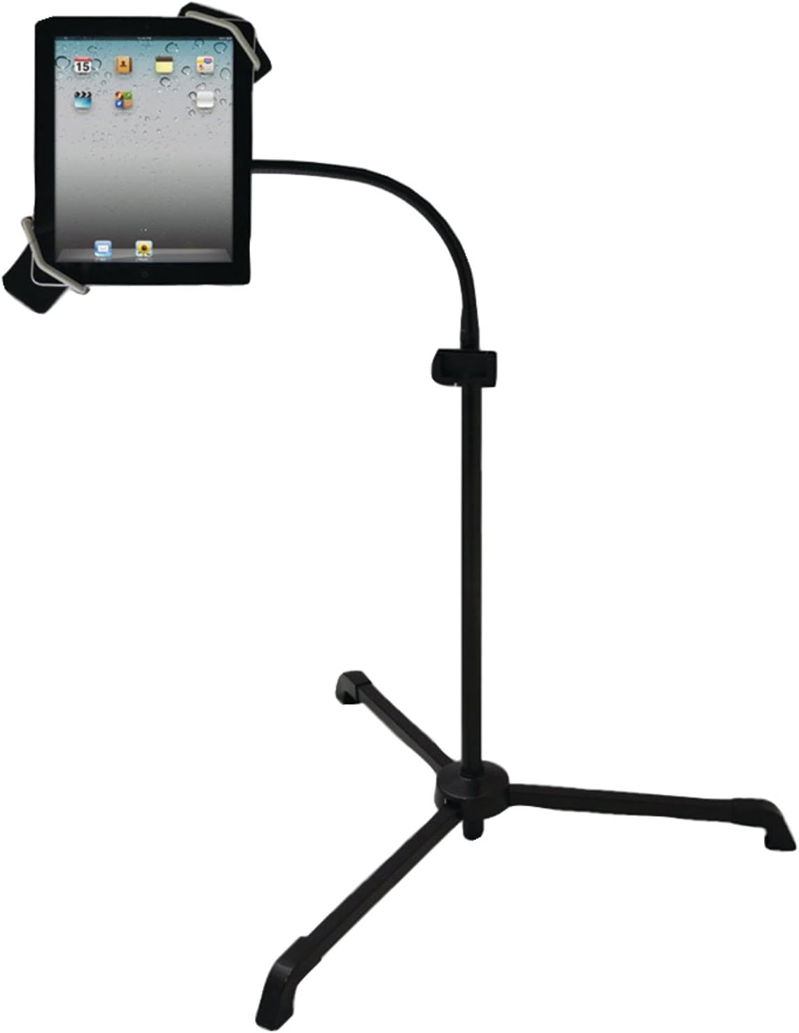 Anti-Theft Tablet Security Stand Kiosk - Flexible Adjustable Floor Standing Gooseneck Tablet Case Holder Display w/ Phone Holder, LED Lamp, USB charger, Kindle, Android, Samsung Tablet - Pyle PMKSPAD2