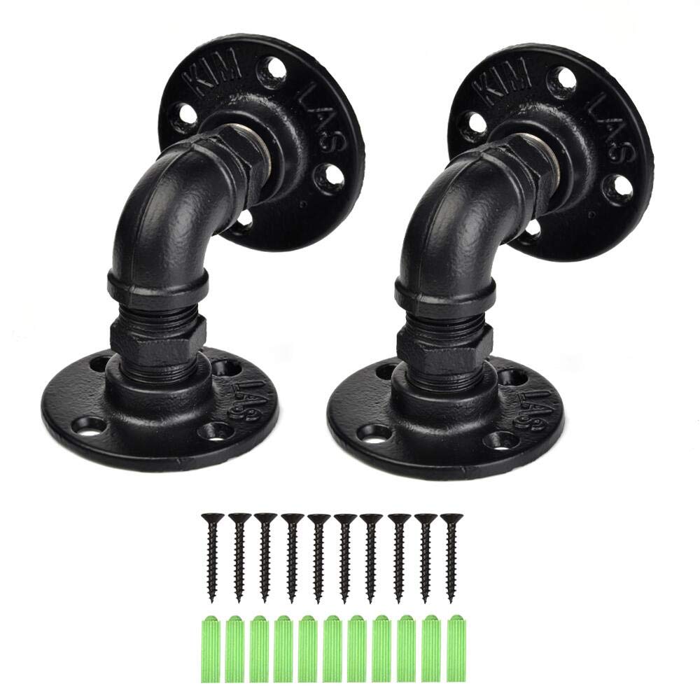 2Pcs Pipe Shelf Brackets Industrial Metal Black Shelf Support Bracket for Shelving Bookshelf Wall Mounted Floating Shelves Plumbing Pipe Shelf for Scaffold Board