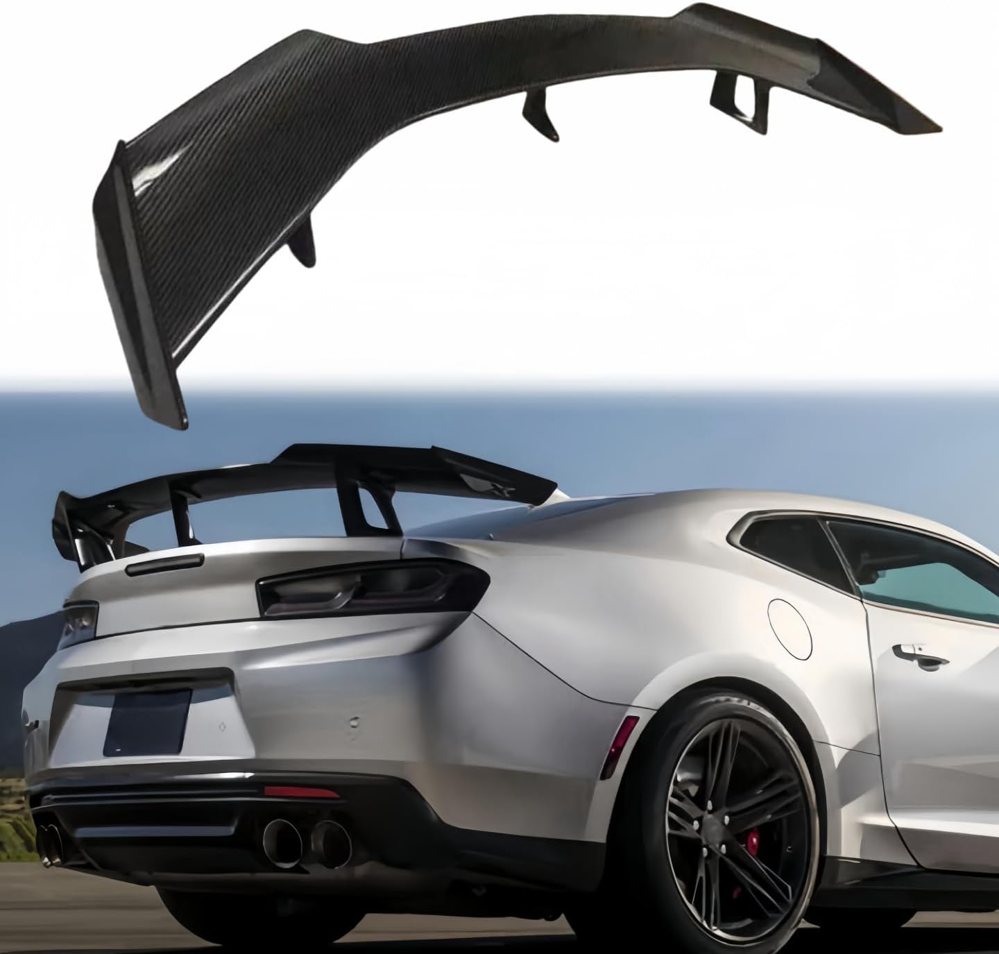 ZL1 1LE Style Trunk Lid Spoiler Wing Kit Compatible with for Chevrolet Camaro SS RS LT ZL All Models 2016 2017 2018 2019 2020 2021 2022 2023 2024 Without Rear Spoiler Camera (Carbon Fiber Print)