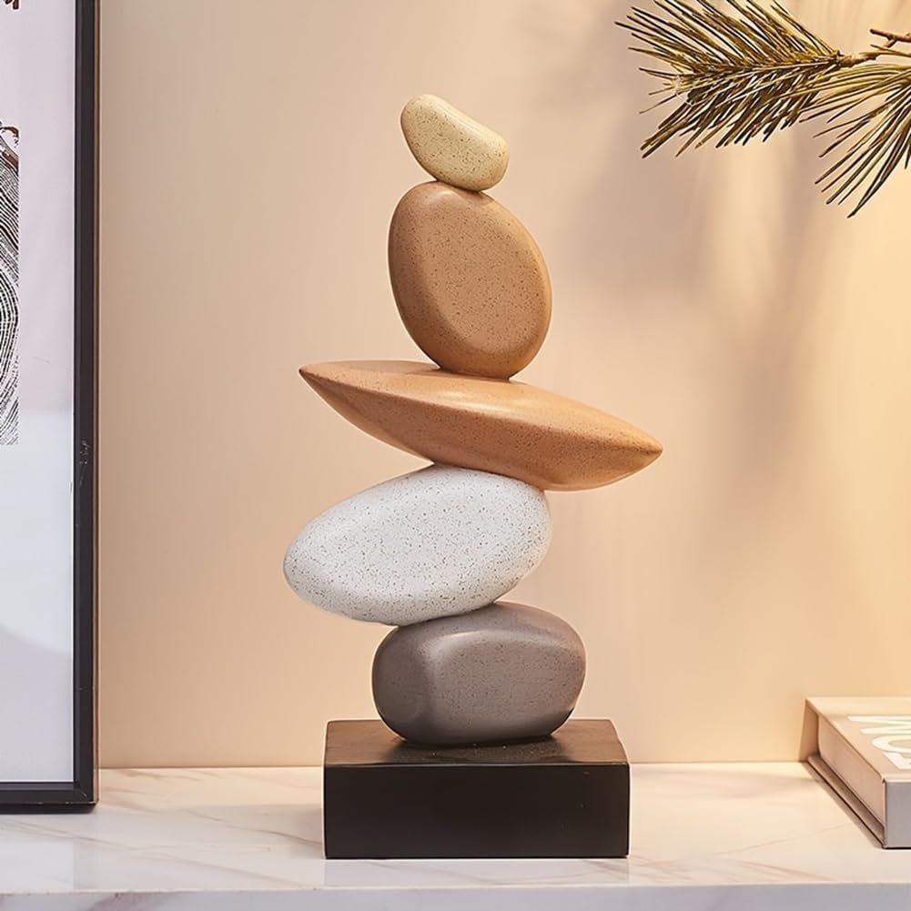 Modern Resin Stacked Stones Sculpture - Abstract Balanced Rock Art for Various Room Types Decorative Tabletop Accent