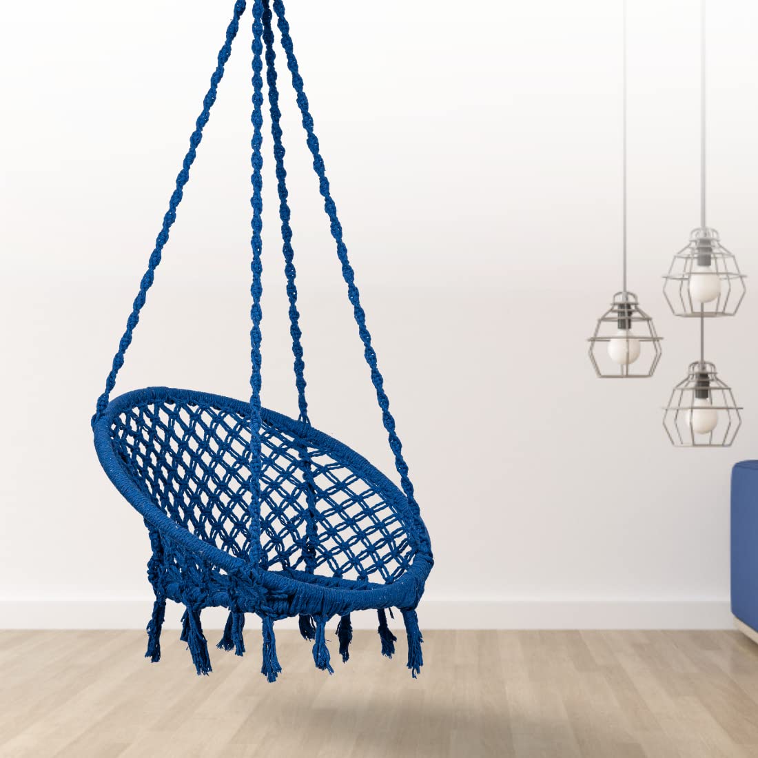 Swingzy Swing for Adults/Cotton Round Swing for Adults/Jhula for Adults/Perfect Round-Shaped Swing Chair/Swing for Balcony(Blue, Without Accessories)