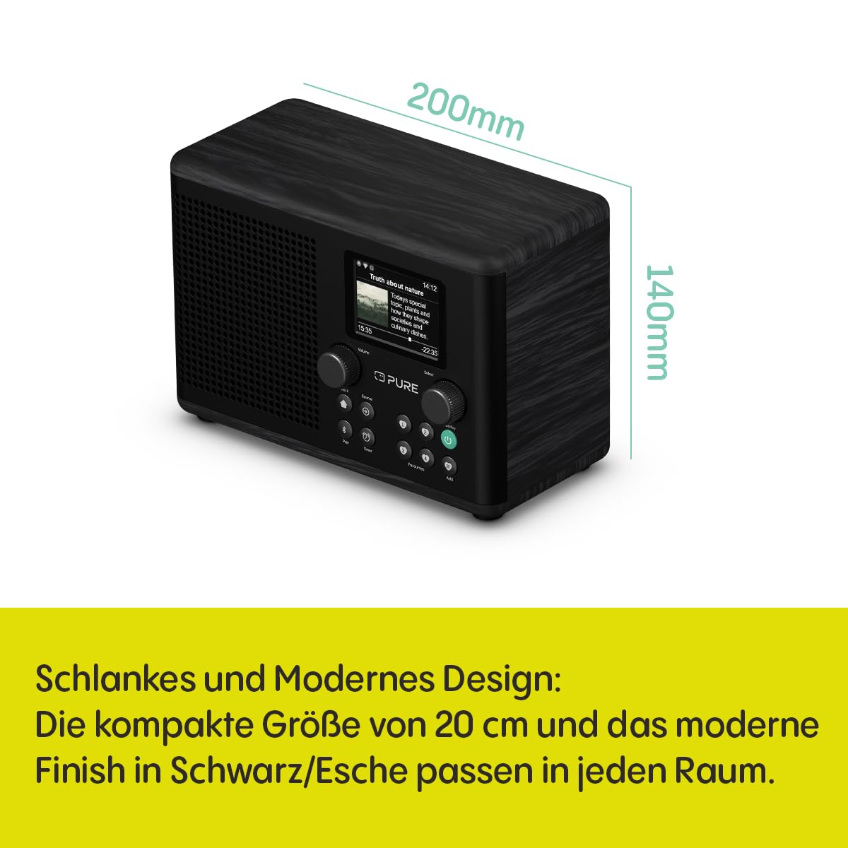 Pure Classic H4i – Internetradio mit WLAN, DAB+ & FM, Bluetooth 5.3, USB – 10W Lautsprecher – 2,4" Farbdisplay – 150 Speicherplätze – Sleep- & Küchentimer – AUX-Eingang – Schwarz