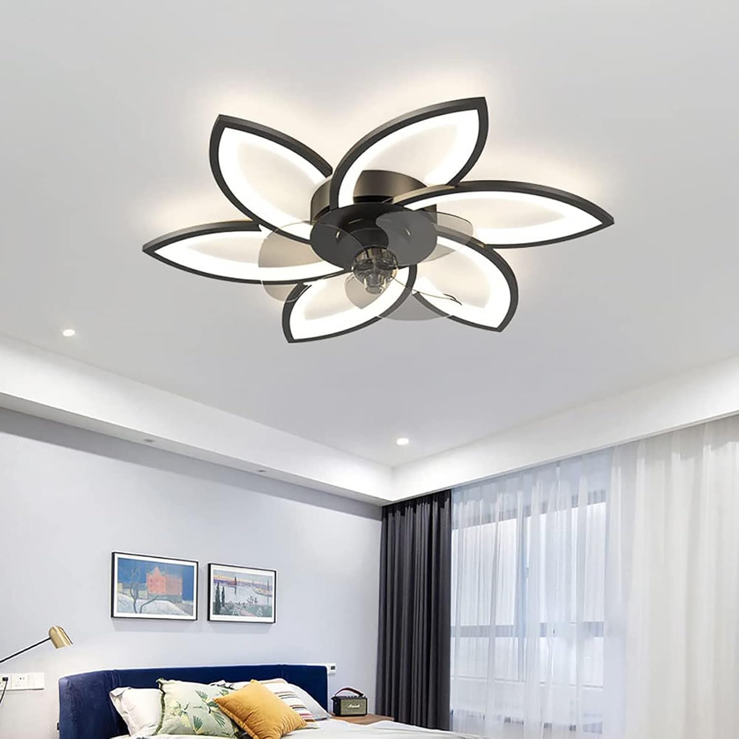 YUEGOO Led Ceiling Light with Fan and Remote Control Quiet Chandelier Light Silent Led Fans Dimmable Adjustable Wind Speed Contemporary Ceiling/Black