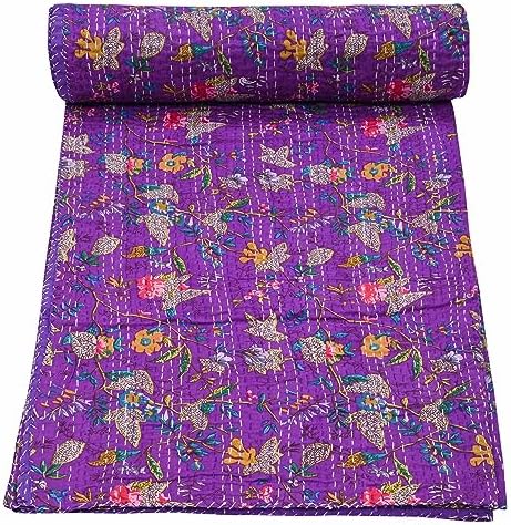 Marubhumi Indian Handmade Vintage Kantha Paradise Quilt, Reversib...