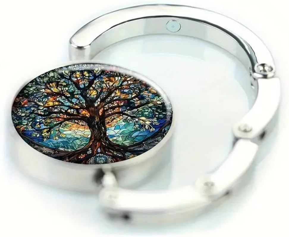 Tree of Life Art Print Foldable Table Hook Portable Zinc Alloy Purse Hanger Bag Holder with Non Slip Pad Compact Desk Hook for Handbags Backpacks Keys & Daily Accessories Organization