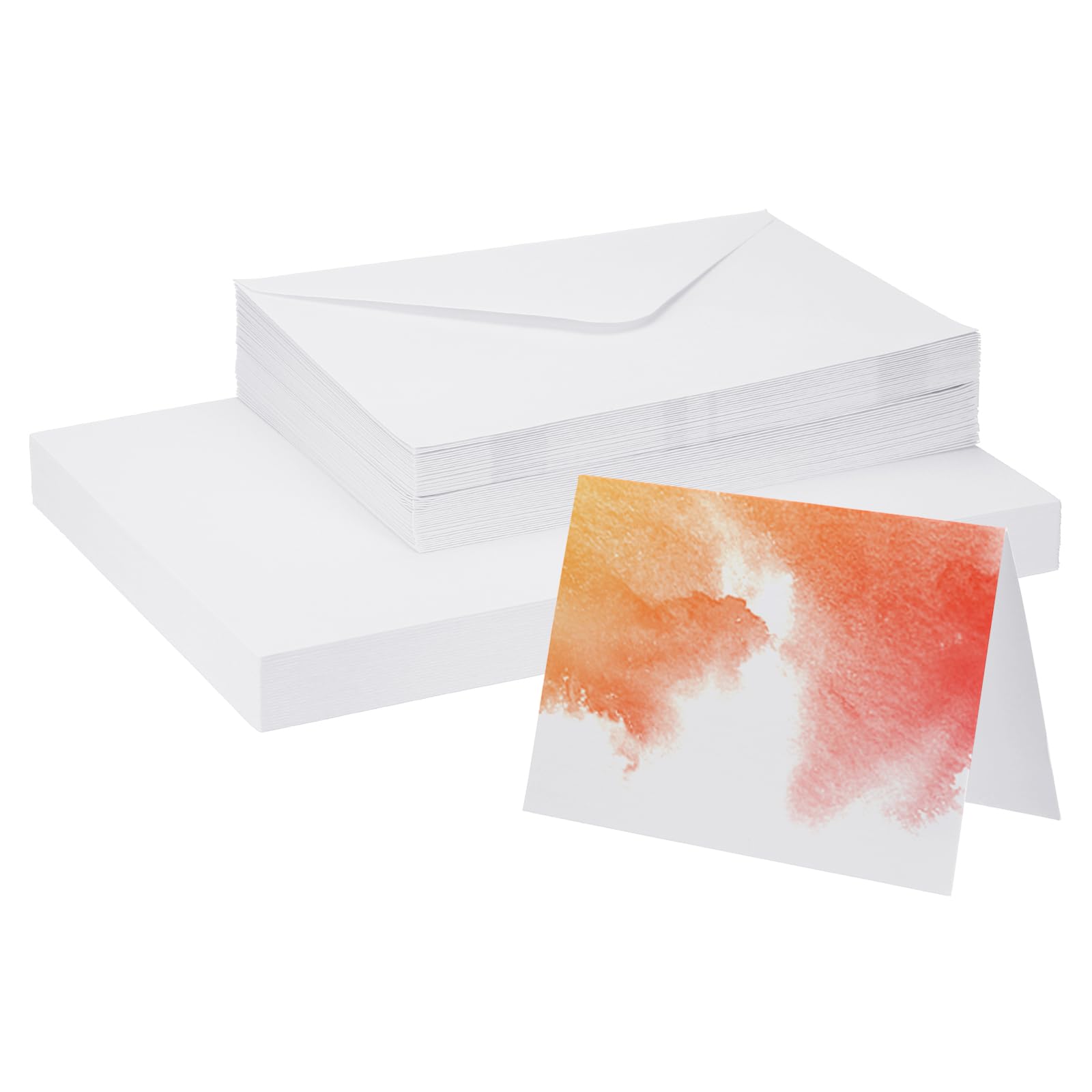 PATIKIL 100 Sets Pure Cotton Watercolor Cards 140lb/300 GSM Postcards with Envelopes for Art Painting Creative Thank Notes 5x7 Inch Foldable Size