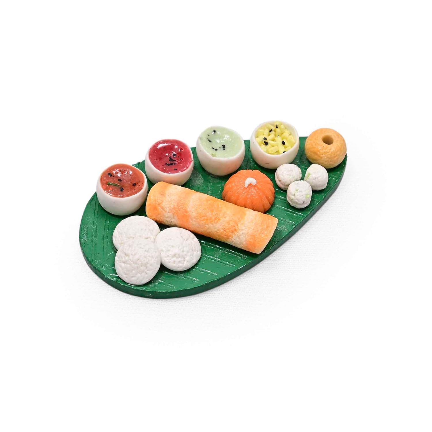 Miniature South Indian Food Platter 3D Fridge Magnet Souvenir (Pack -1) | Made in India, Realistic Detail, Approx 8 cm Wide, Collectible Decor, Banana Leaf Design-image-39