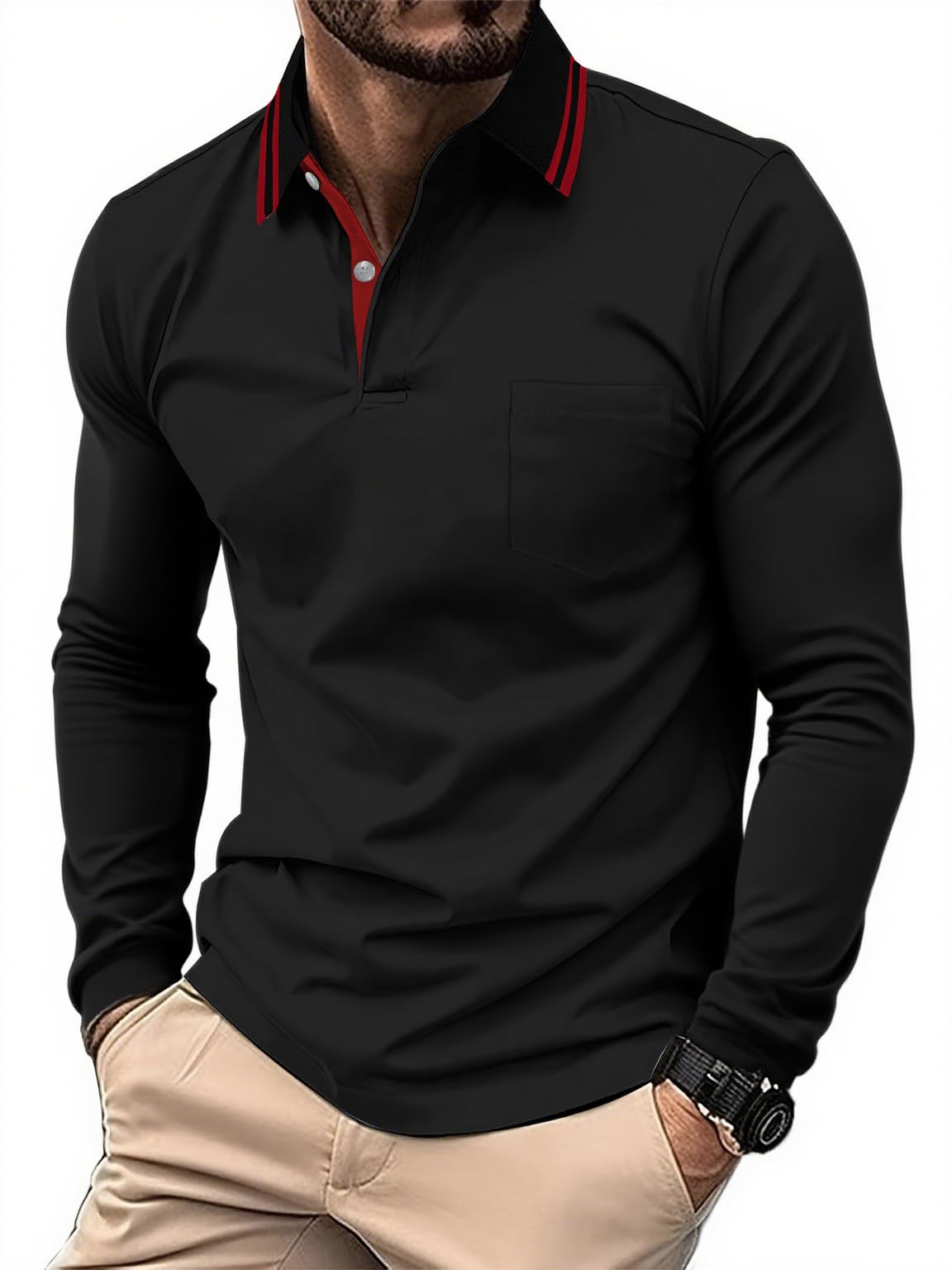 SwissWell Herren Poloshirt Langarm Atmungsaktives Golf Polo T-Shirt Leichtes Polohemd für Outdoor Sport & Business Casual