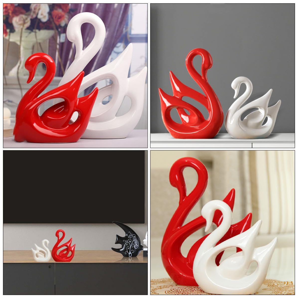 UKCOCO 2 Piezas Decoraciones de Cisne Estatuas de Cisnes de Cerámica, Porcelana, Decoración del Hogar para Boda y Ambiente Romántico