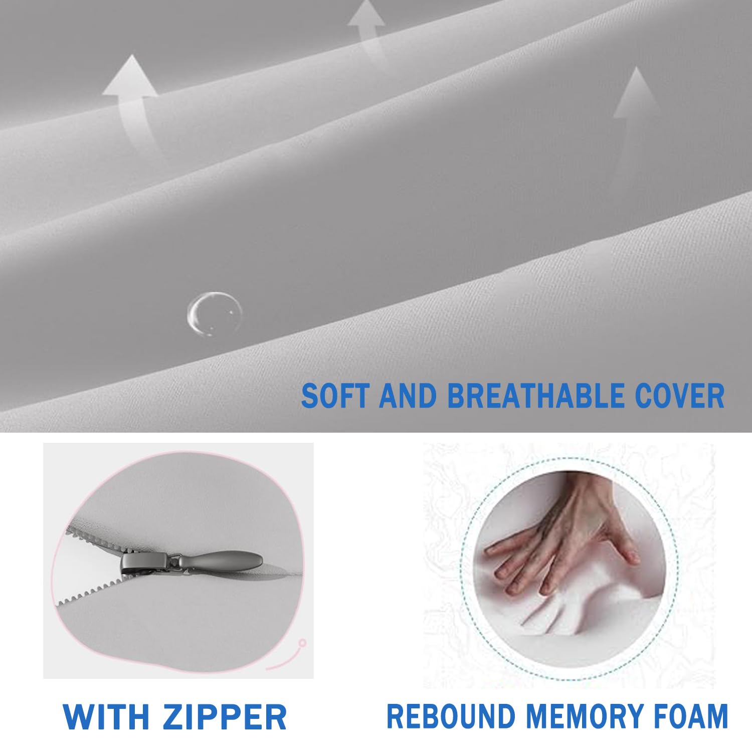 Cuscino di supporto lombare, per sedia da ufficio, sedia a rotelle, auto, conducente, gioco, in memory foam, per alleviare il dolore al coccige (52 x 42 x 7 cm, grigio chiaro)