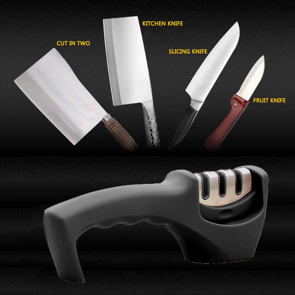 Affilacoltelli da Cucina, 3 Stadi Casa Testa di Macinazione Staccabile Base Antiscivolo Design Ergonomico Affilatura Black