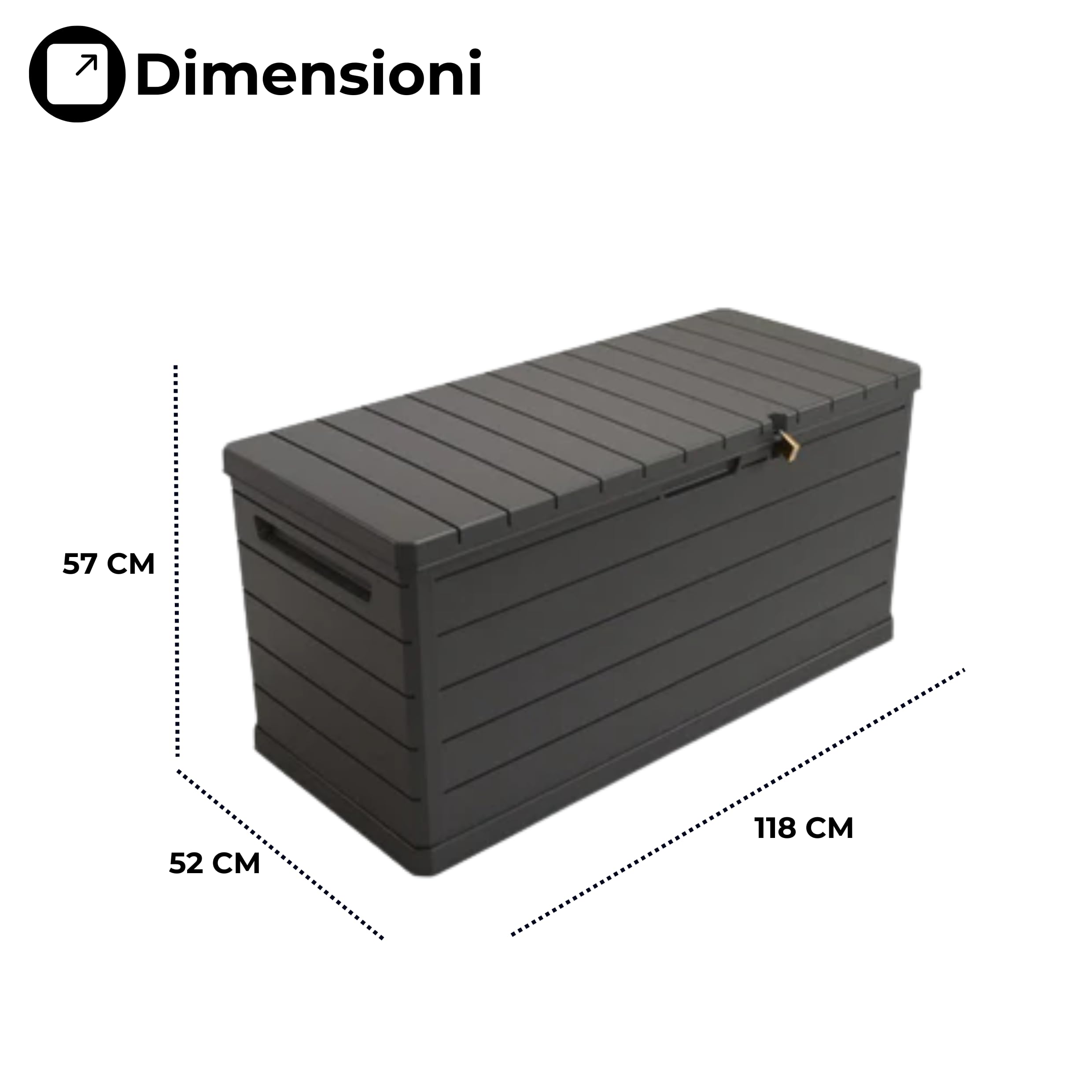 Baule Cassapanca in Resina Antracite Design Moderno Effetto Doghe Contenitore Oragnizzatore Multiuso Ideale per Ambienti Interni Esterni Giardino 118x52x57 cm