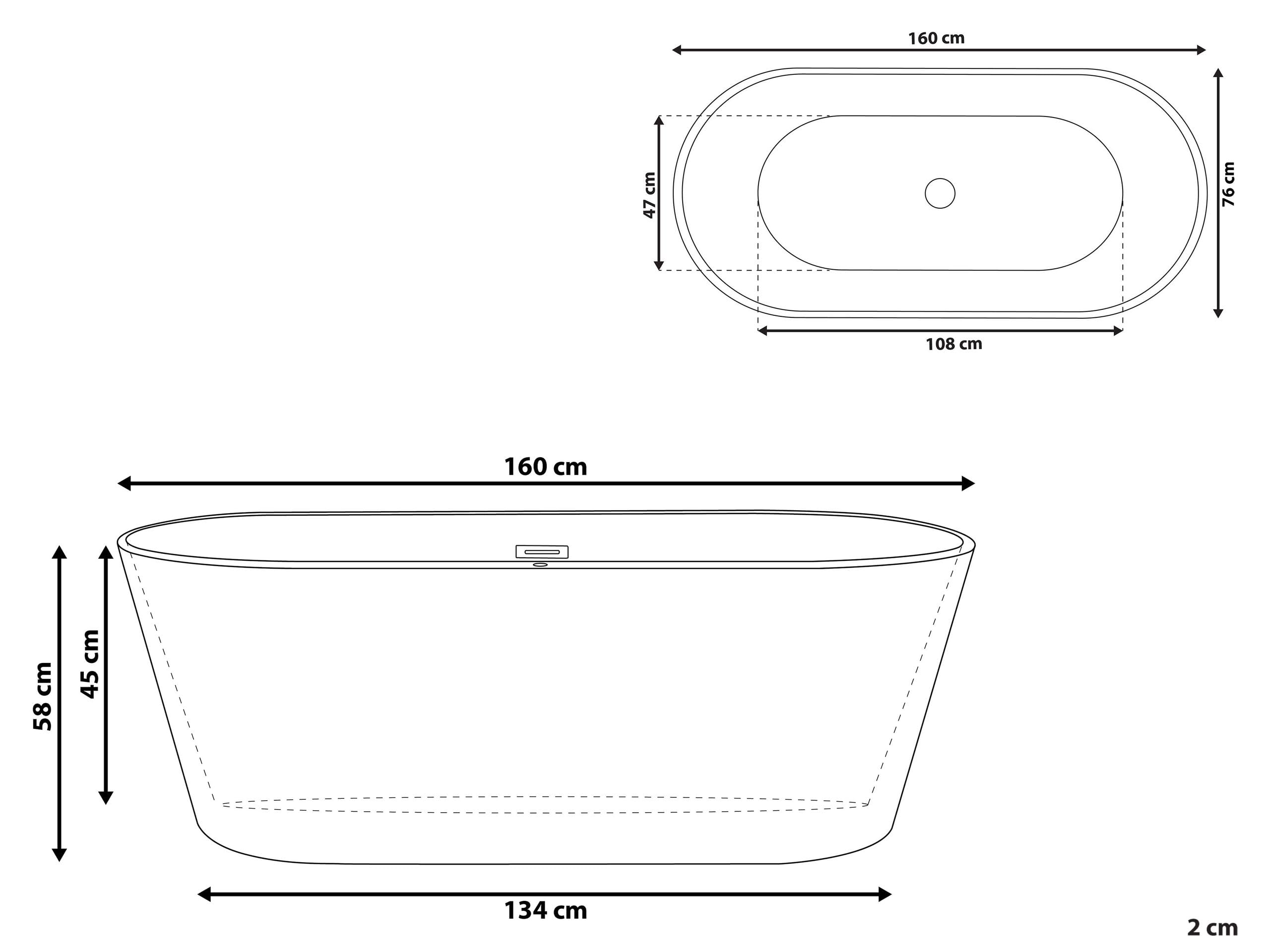 Bañera de acrílico blanco plateado 160 cm sanitario independiente moderno Havana