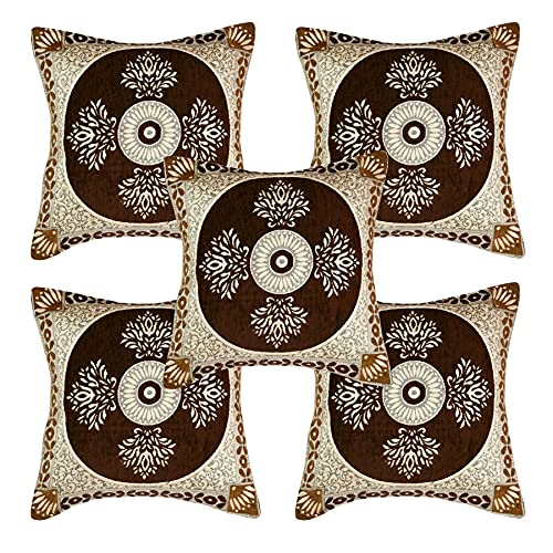 Image of Chenille Cushion Cover for Sofa & Living Room | Soft Decorative Throw Pillow Cover | 40x40 cm Pillow Case for Home, Bedroom & Office Decor (Coffee-Chiku)