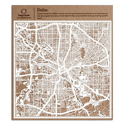 ダラス切り絵地図、白、30x30センチ、オリジナルデザインペーパーアート、アイデアギフト