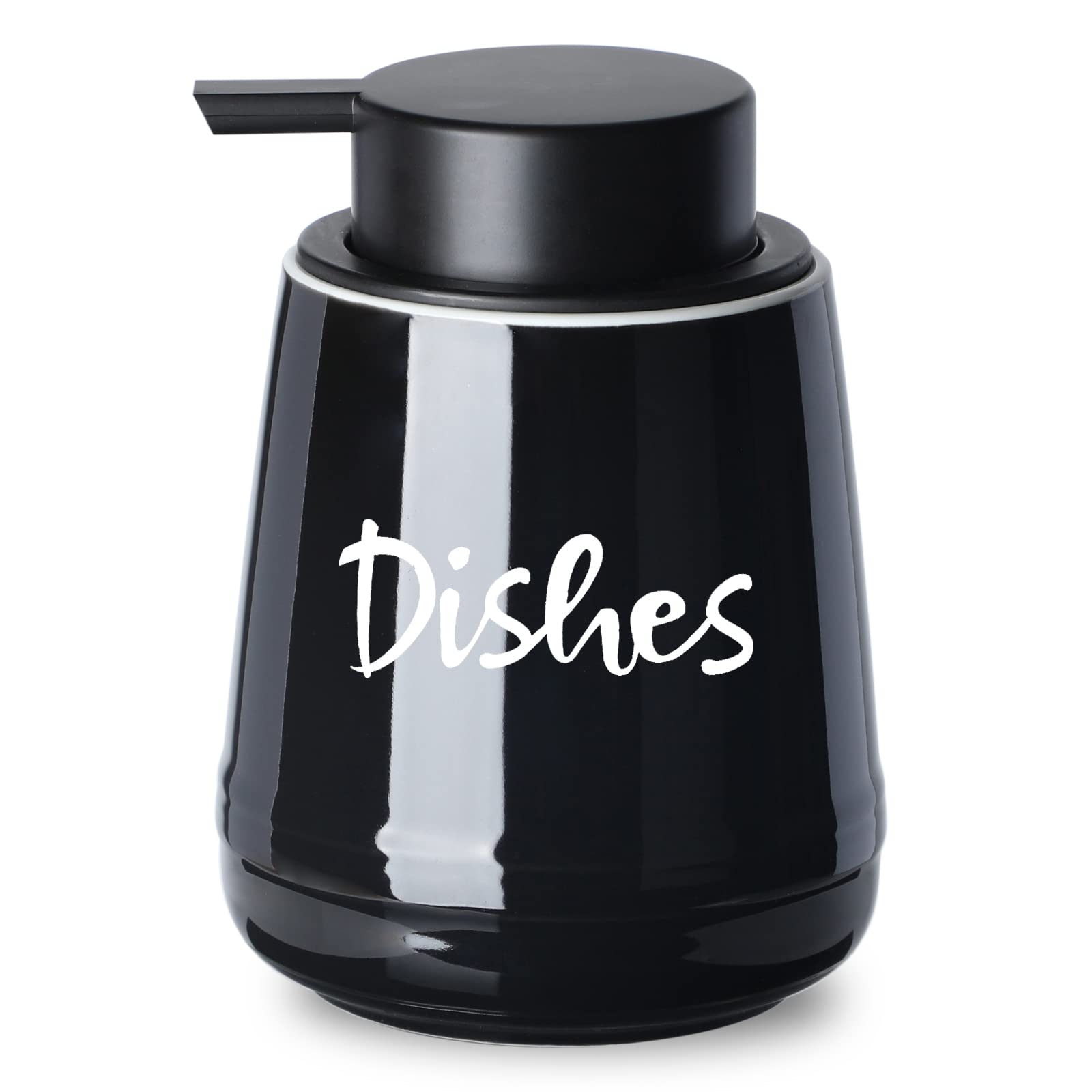 LEETOYI Bathroom Countertop Dispensers-Modern Ceramic Soap Lotion Dispenser Bottles, Hand Soap Dispenser for Bathroom, Dish Soap Dispenser for Kitchen, Easy-to-Press Pump (Black, Labeled Dishes)
