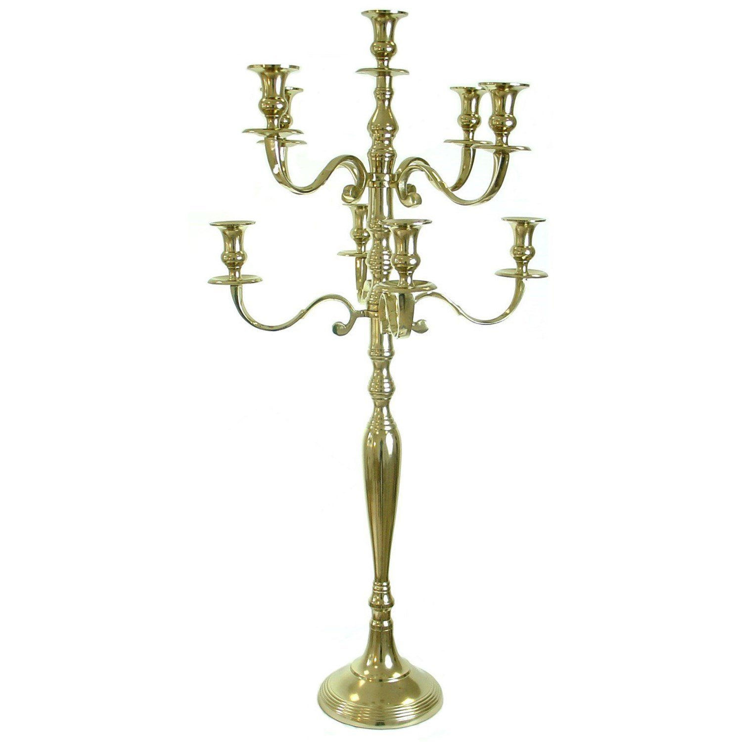 Kerzenständer 5-armig Kerzenleuchter Kandelaber Metall Höhe 95 cm vernickelt Event und Hochzeit (Gold)