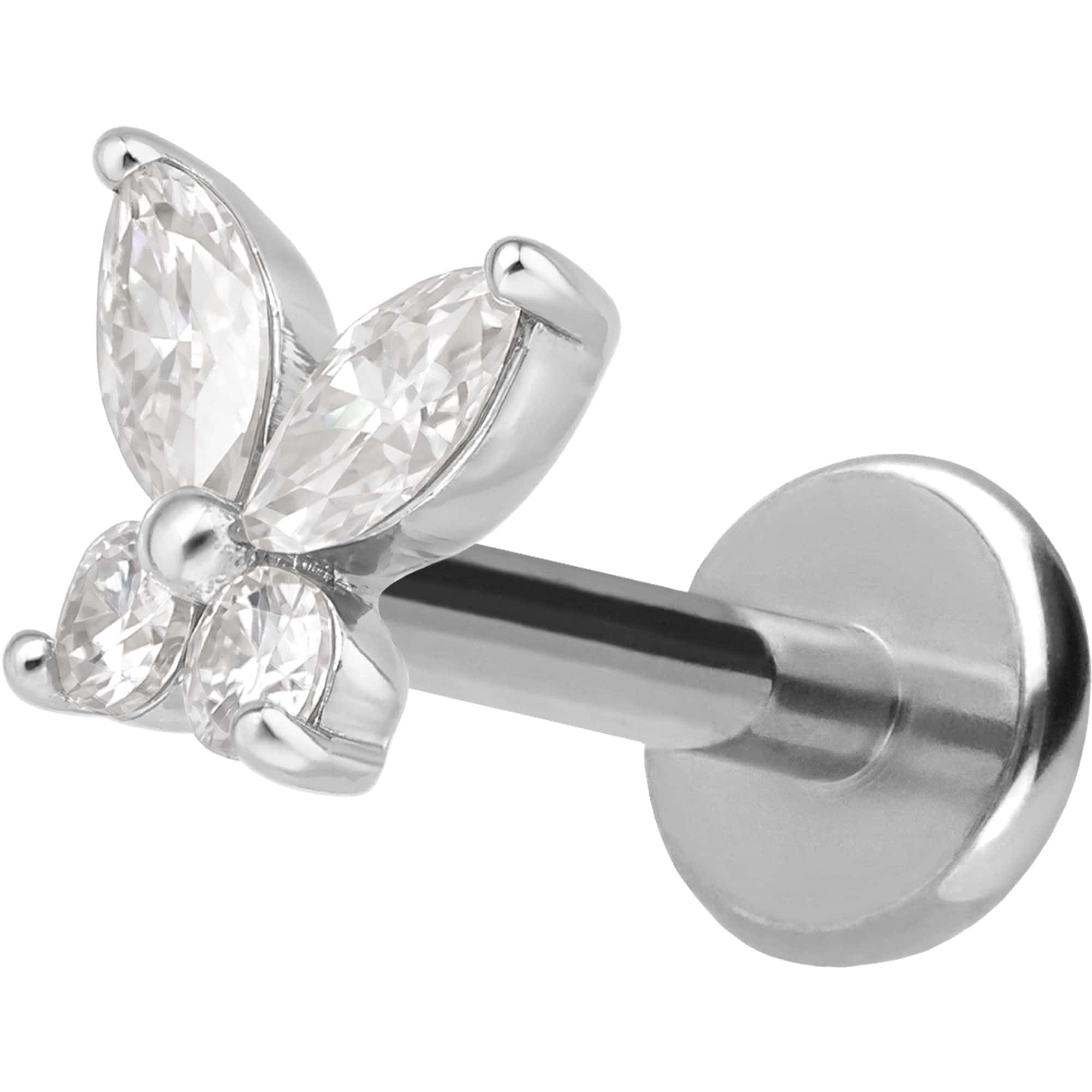 PIERCINGLINE Piercing Stecker Titan Labret mit Innengewinde + 925er Silber Aufsatz MOISSANIT-SCHMETTERLING - Goldfarben, Silberfarben