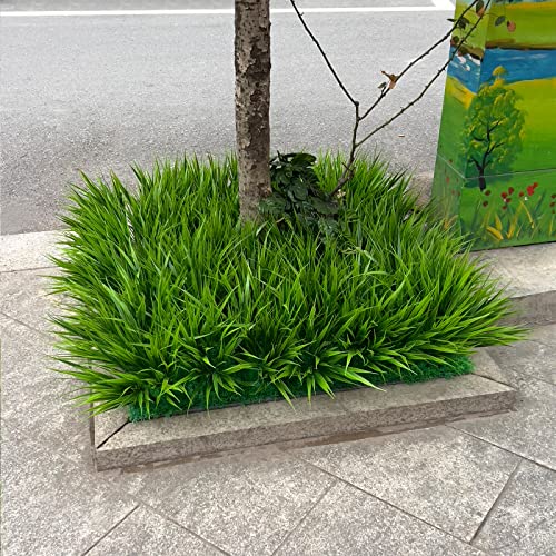 12 Bundles Fake Plant Wheat Grass Stems Artificial Monkey Grass Faux Onion Grass Greenery Outdoor Green Leaves Plastic Small Bushes For Landscaping Garden Porch Window Box Decor (Grass) #TOP5