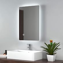 EMKE Backlit Illuminated Bathroom Mirror with Lights 400x600mm, Wall Mounted Multifunction LED Bathroom Vanity Mirror with LED Lights and Demister Pad | Touch-controlled LED lighting with an automatic demister and flexible horizontal or vertical installat