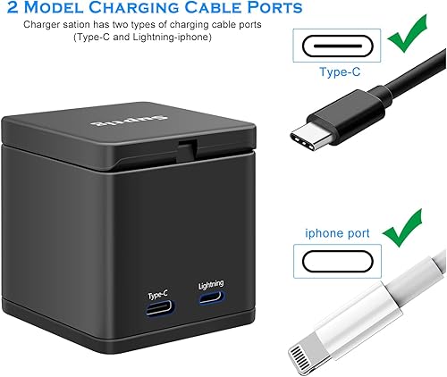 Miniatura 2 de Suptig Paquete de 2 baterías compatibles con GoPro Hero 8, GoPro Hero 7 Black, Hero 6, Hero 5, estación de carga de batería de 3 canales para Hero 8