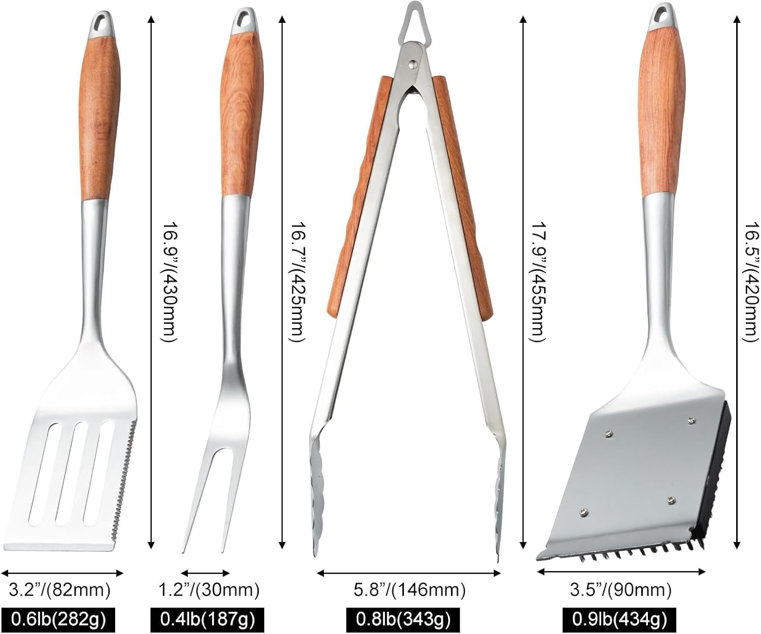 Heavy-Duty Rosewood BBQ Grilling Accessories Tools Set, Premium Thickened Stainless Steel Barbecue Utensils for Outdoor Grilling