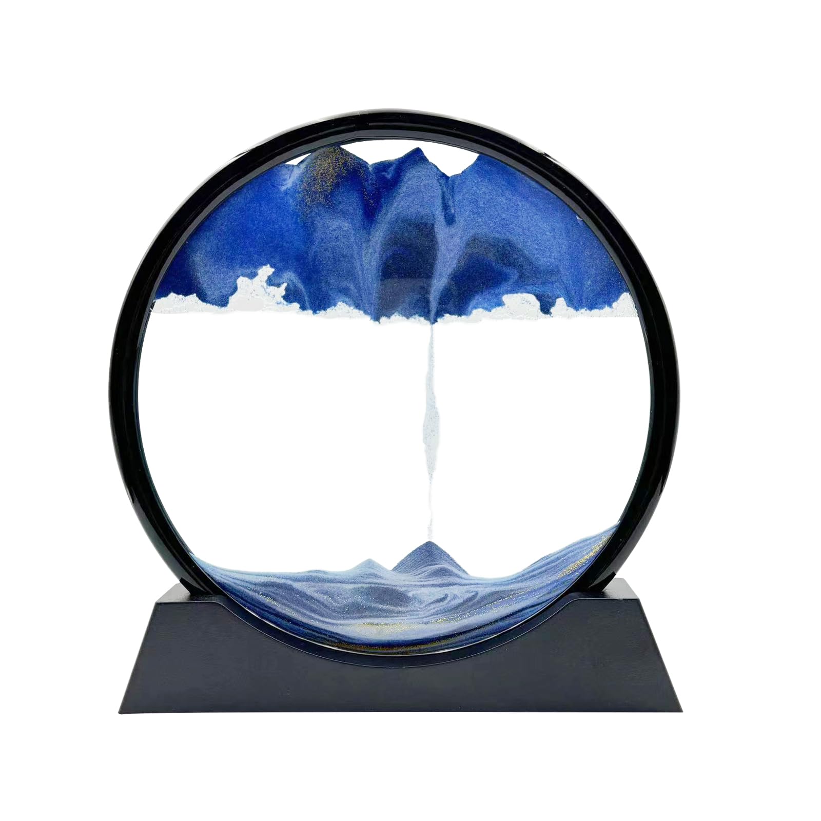 AzureLeap Moving Sand Art Liquid Motion, 3D Deep Sea Sandscape Color Quicksand Decor, Round Glass Moving Sand Art Picture Relaxing Desktop Home Office