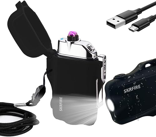 SKRFIRE Encendedor de plasma para exteriores, resistente al viento, recargable, encendedor de arco eléctrico, encendedor de moda con cordón,