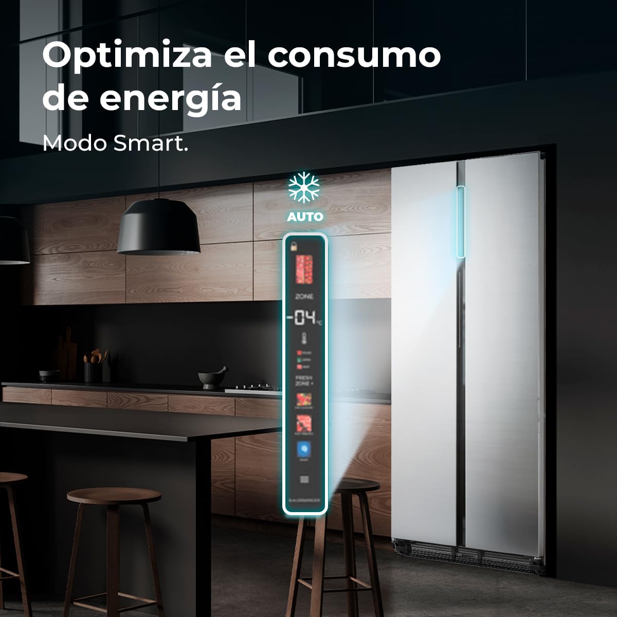 Cecotec Frigorífico Americano Semi Integrable de 436L Total No Frost Bolero CoolMarket SBS 436 SBI Inox E. Compresor Inverter Bajo Consumo, 184,8 x 84,4 m, Interior Premium Gris, Cajón Convertible