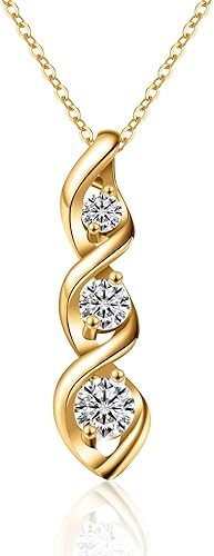 Ascona - Collar con circonita cúbica chapada en oro de 14 quilates, chapado en oro rosa, delicado collar con colgante de diamante de imitación