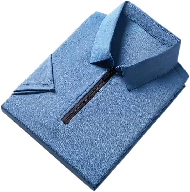 Men's Zipper Polo Shirt Casual Short Sleeve Polo T Shirt Classic Fit Shirts