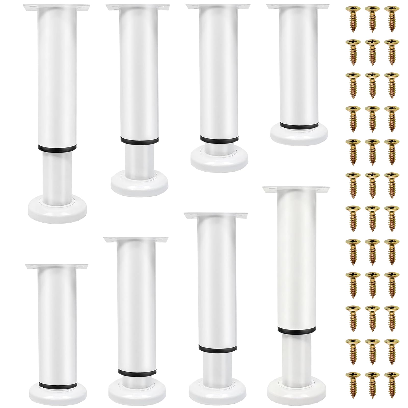 XHMAXE 8 Pcs Adjustable Furniture Legs 12-18cm (4.7-7.1 Inch), Metal Heavy Duty Furniture Replacement Legs with Screws for Sagging Bed Frame, Chair, Sofa, Table, Cabinet (White)